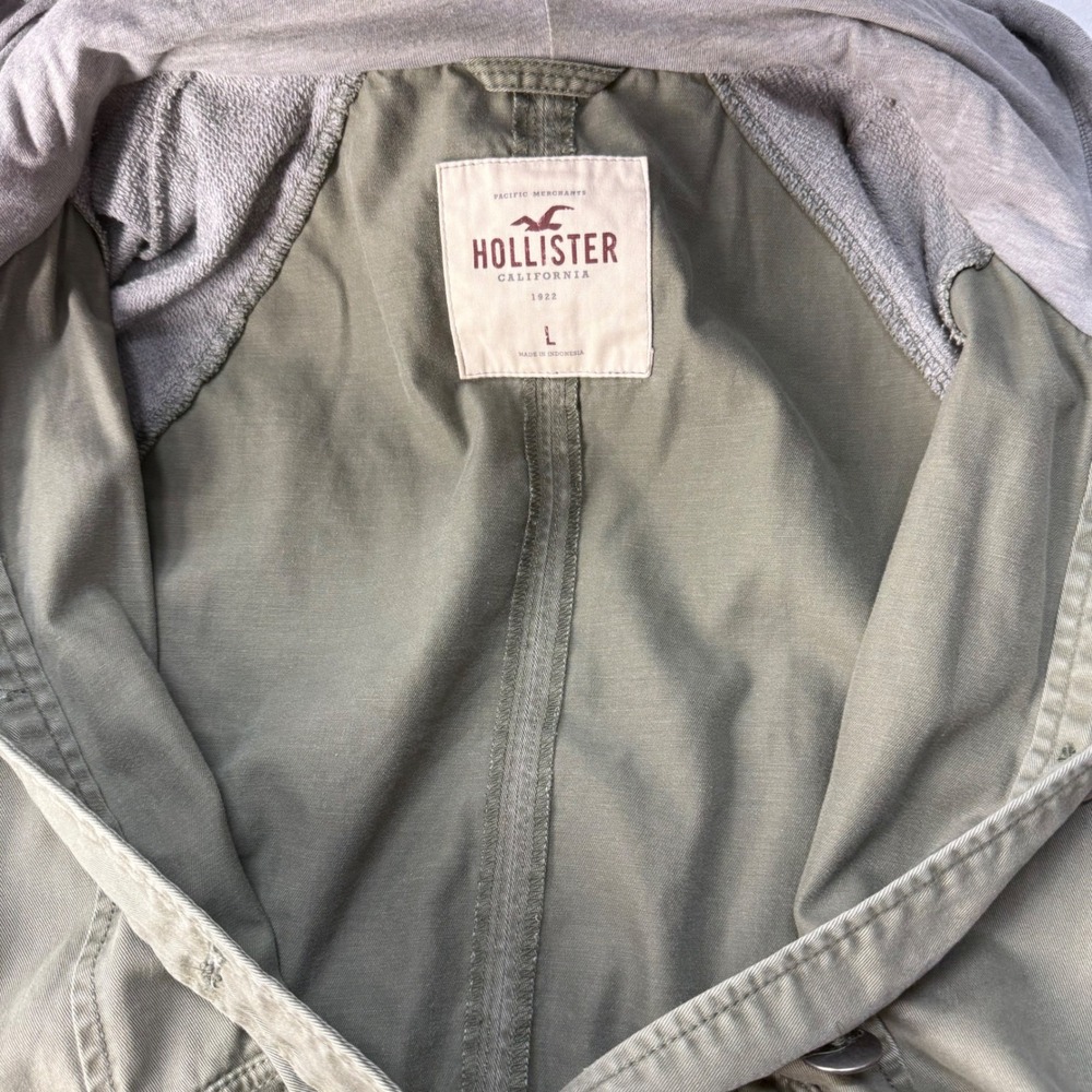 Hollister Women's‎ Army Green Anorak Jacket Gray Sweatshirt Sleeves And Hood - Picture 10 of 10